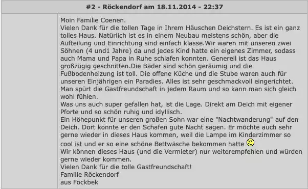 Bewertungen aus dem Gästebuch der Ferienhäuser