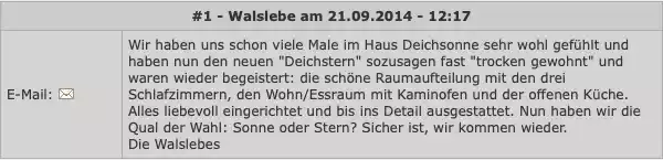 Bewertungen aus dem Gästebuch der Ferienhäuser